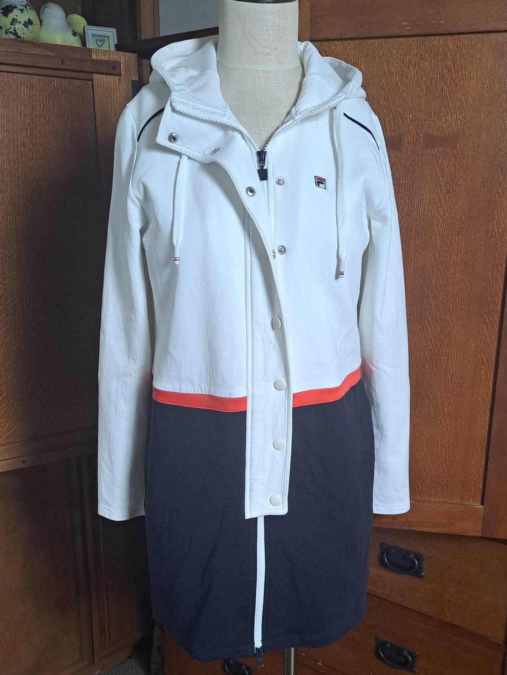 FILA x Ginny H Colorblock Hooded Longline Jacket Mini Dress M
